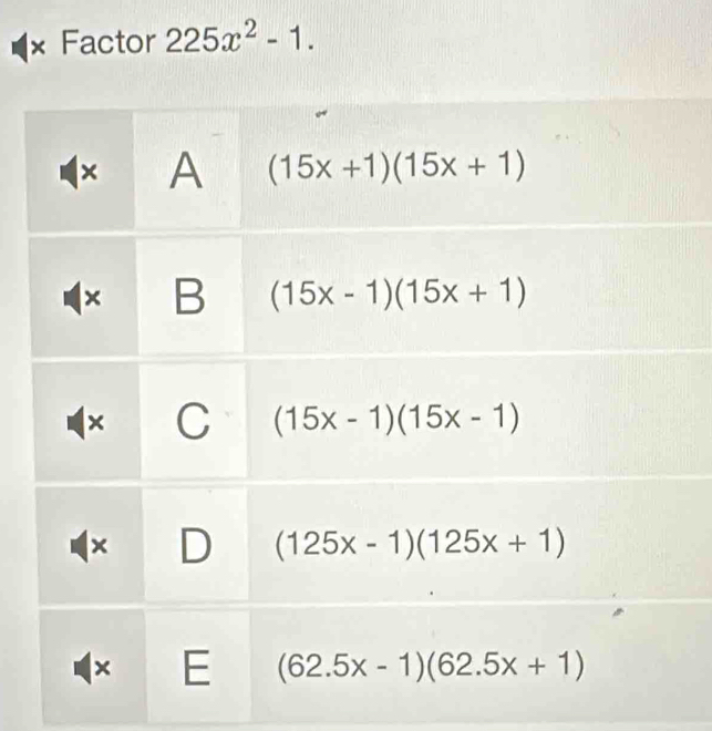 × Factor 225x^2-1.