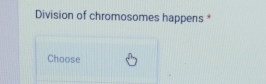 Division of chromosomes happens * 
Choose