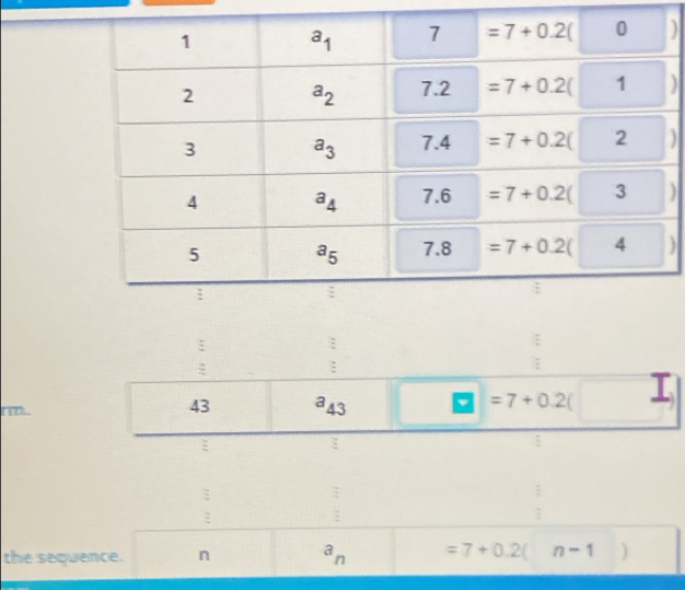 )
)
)
ITD.
43 a_43
=7+0.2 1
;
:
the sequence. n a_n =7+0.2 n-1 )