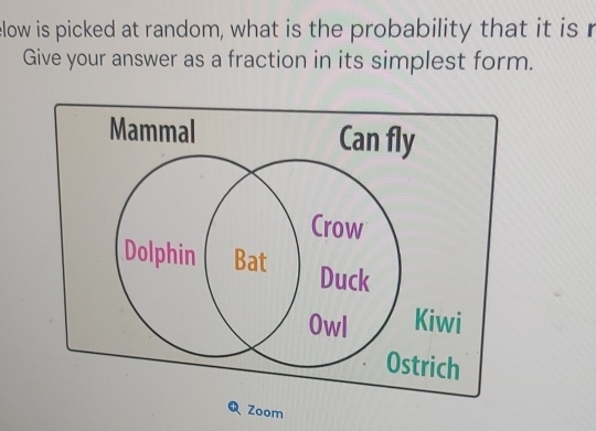 elow is picked at random, what is the probability that it is r 
Give your answer as a fraction in its simplest form. 
Zoom