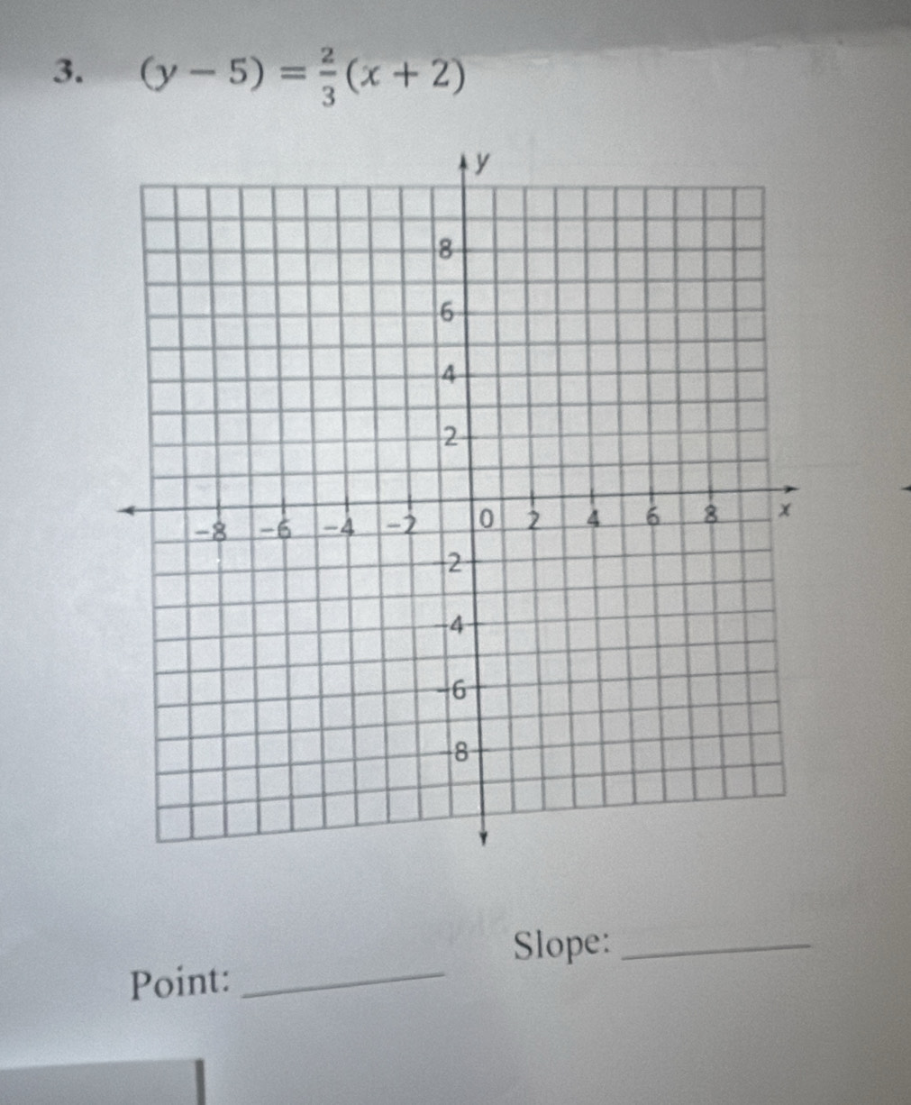 (y-5)= 2/3 (x+2)
Slope:_ 
Point:_