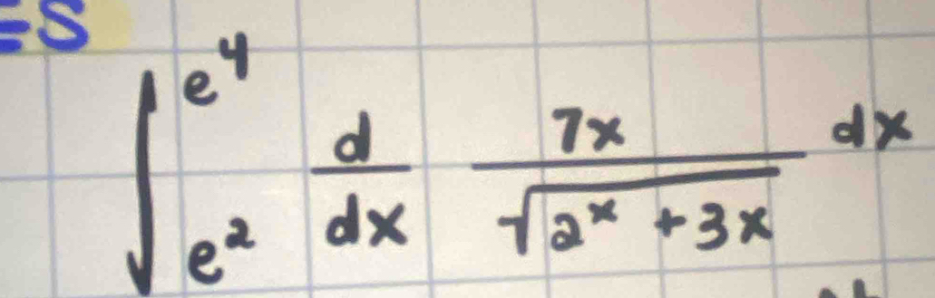 ∈t _e^2^e^4 d/dx  7x/sqrt(2^x+3x) dx