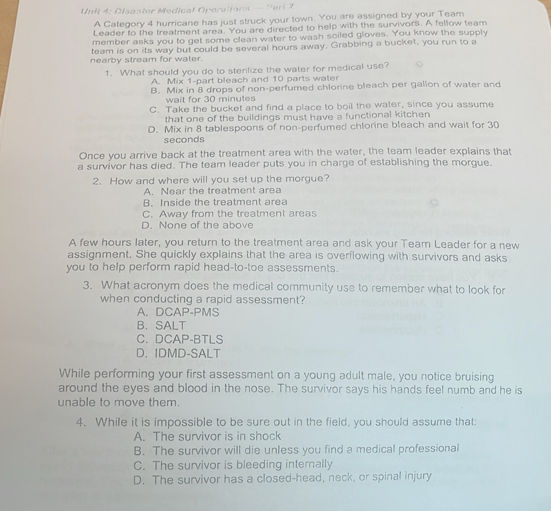 Solved: Unit 4; Disaster Medical Operations — Part 2 A Category 4 ...