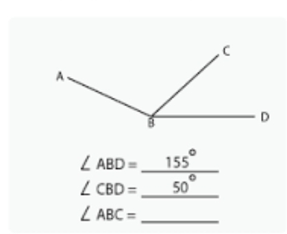 ∠ ABD=_ 155°
∠ CBD= _  50°
∠ ABC= _