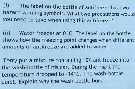 Solved: The label on the bottle of antifreeze has two hazard warning ...