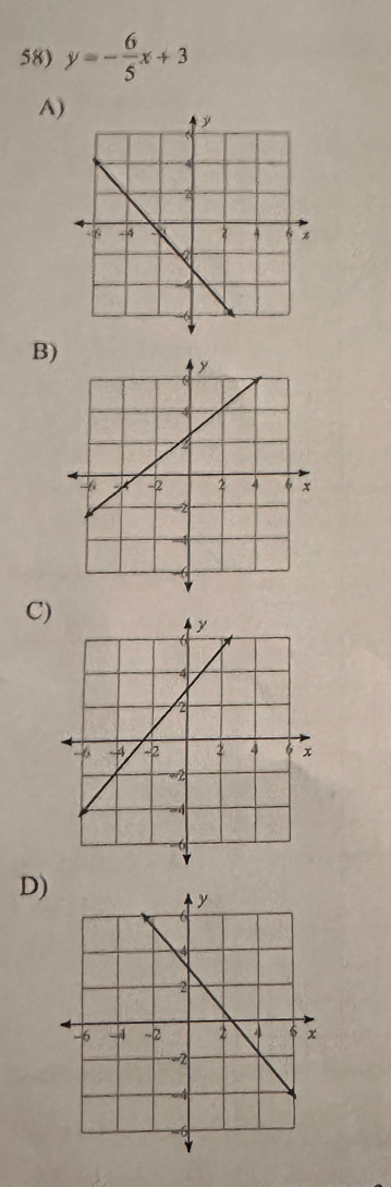 y=- 6/5 x+3
A) 
B) 
C 
D)