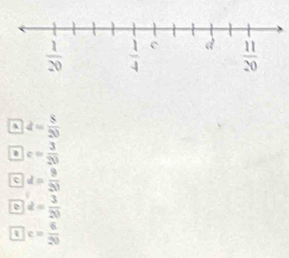 A 4= 8/20 
D c= 3/20 
d= 9/20 
d= 3/20 
c= 6/20 