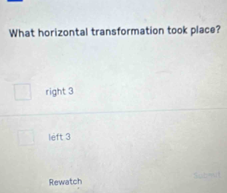 What horizontal transformation took place?
right 3
left 3
Rewatch