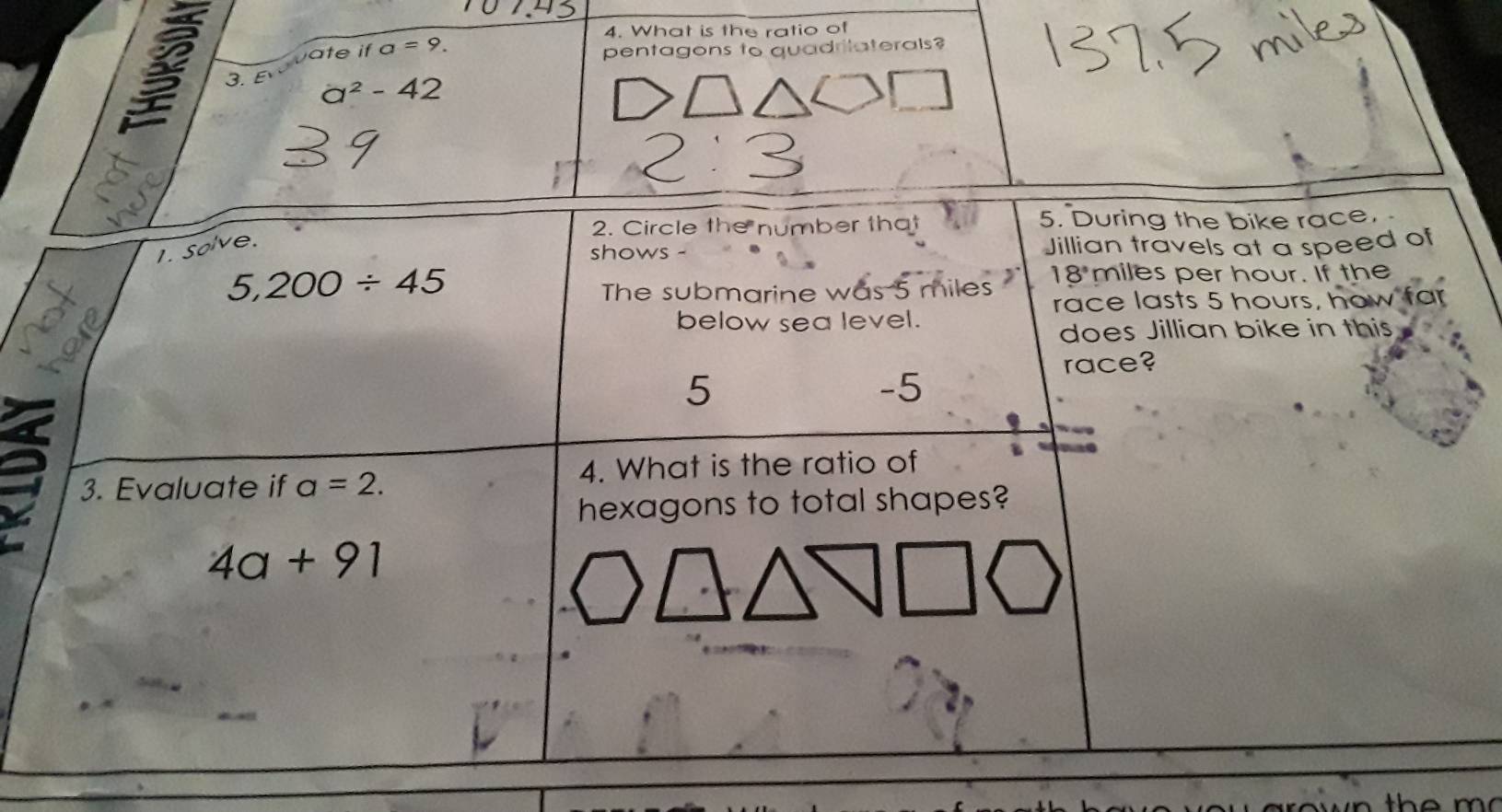 What is the ratio of
ate fa=9.
pentagons to quadrilaterals?
3. E a^2-42