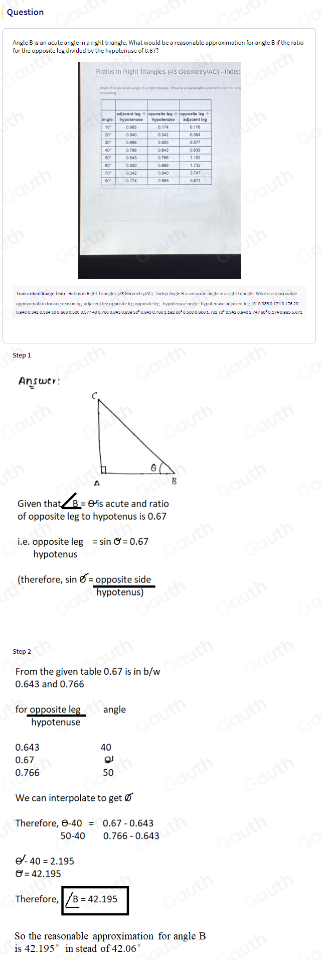 Solved: Angle B is an acute angle in a right triangle. What is a ...