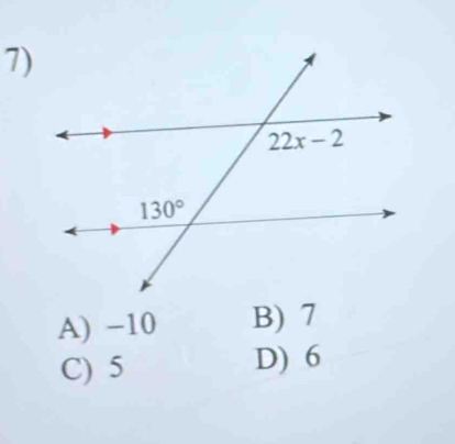 A) −10 B) 7
C) 5 D) 6