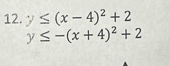 y≤ (x-4)^2+2
y≤ -(x+4)^2+2