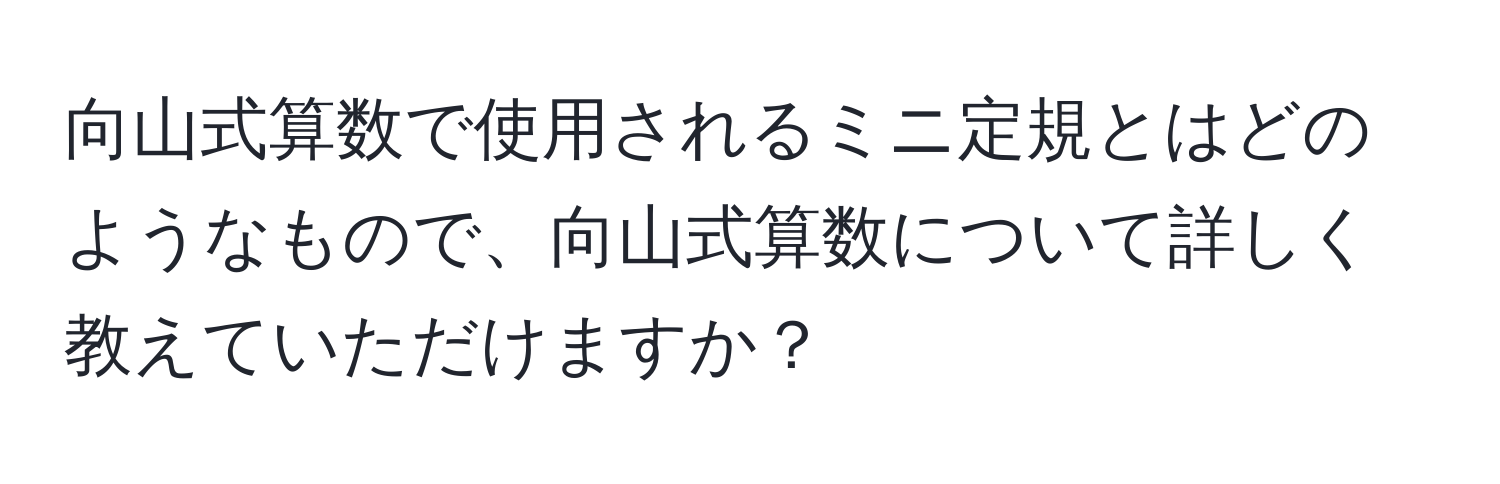 向山式算数で使用されるミニ定規とはどのようなもので、向山式算数について詳しく教えていただけますか？