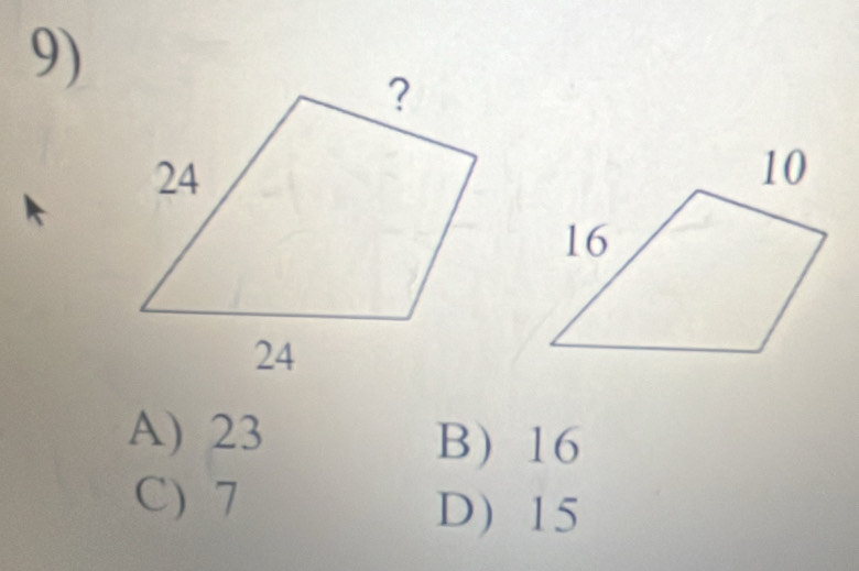 A) 23 B) 16
C) 7
D) 15