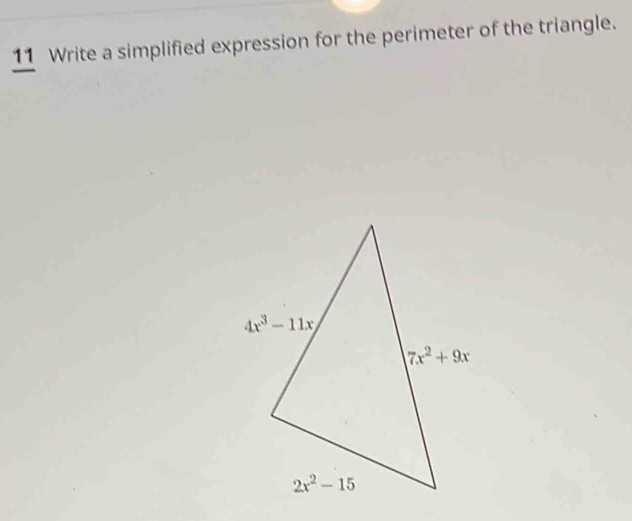 Write a simplified expression for the perimeter of the triangle.