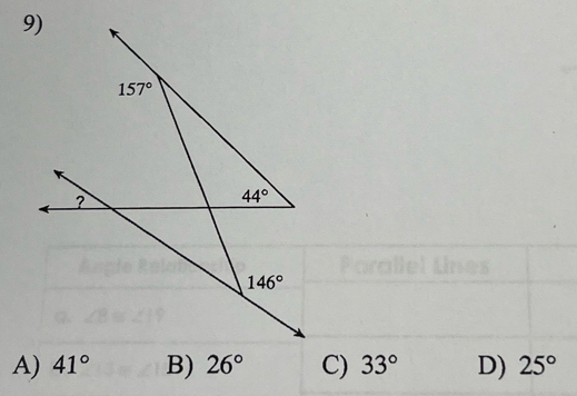 A) 41° B) 26° C) 33° D) 25°