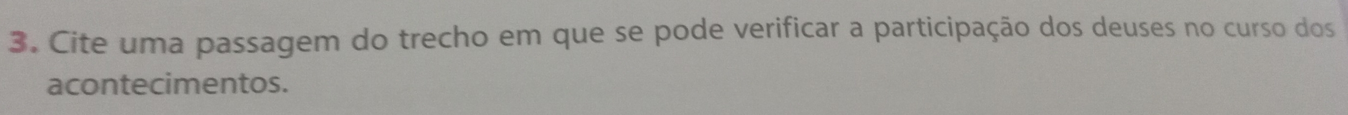 Cite uma passagem do trecho em que se pode verificar a participação dos deuses no curso dos 
acontecimentos.