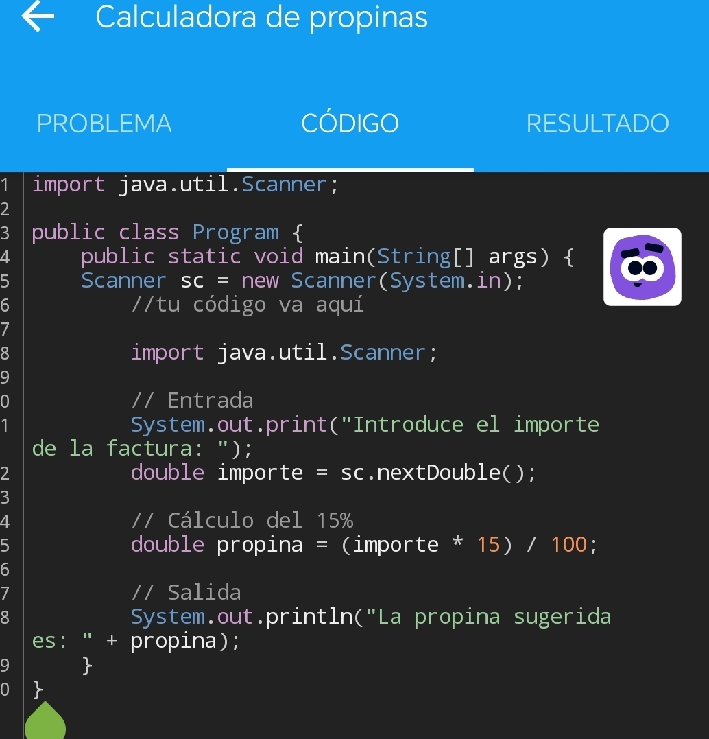Resuelto:Calculadora de propinas PROBLEMA CóDIGO RESULTADO 1 import ...