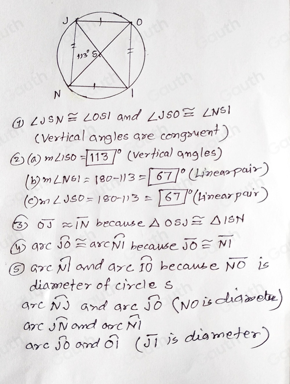 Solved: In the figure JI and ON are diameters of circle S. Use the ...
