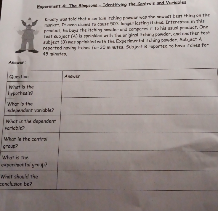 Solved: Experiment 4: The Simpsons - Identifying the Controls and ...