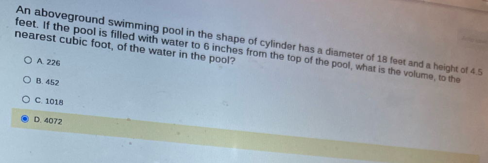 Solved: An aboveground swimming pool in the shape of cylinder has a ...