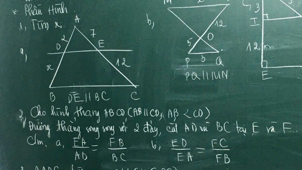 Plan Hinh 73
I
()
E
overline DEparallel BC
Oho Rind thang 4Bc (ABparallel CD,AB
Biàng ficing song say w a dày, eat AD w BC tou EnF
clm, a,  FA/AD = FB/BC 
11  ED/EA = FC/FB 