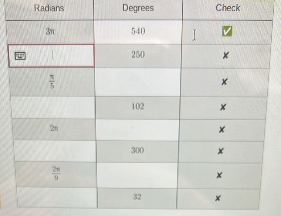 Radians Degrees Check