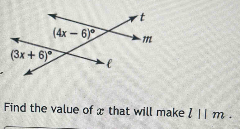 Find the value of x that will make l | | m .