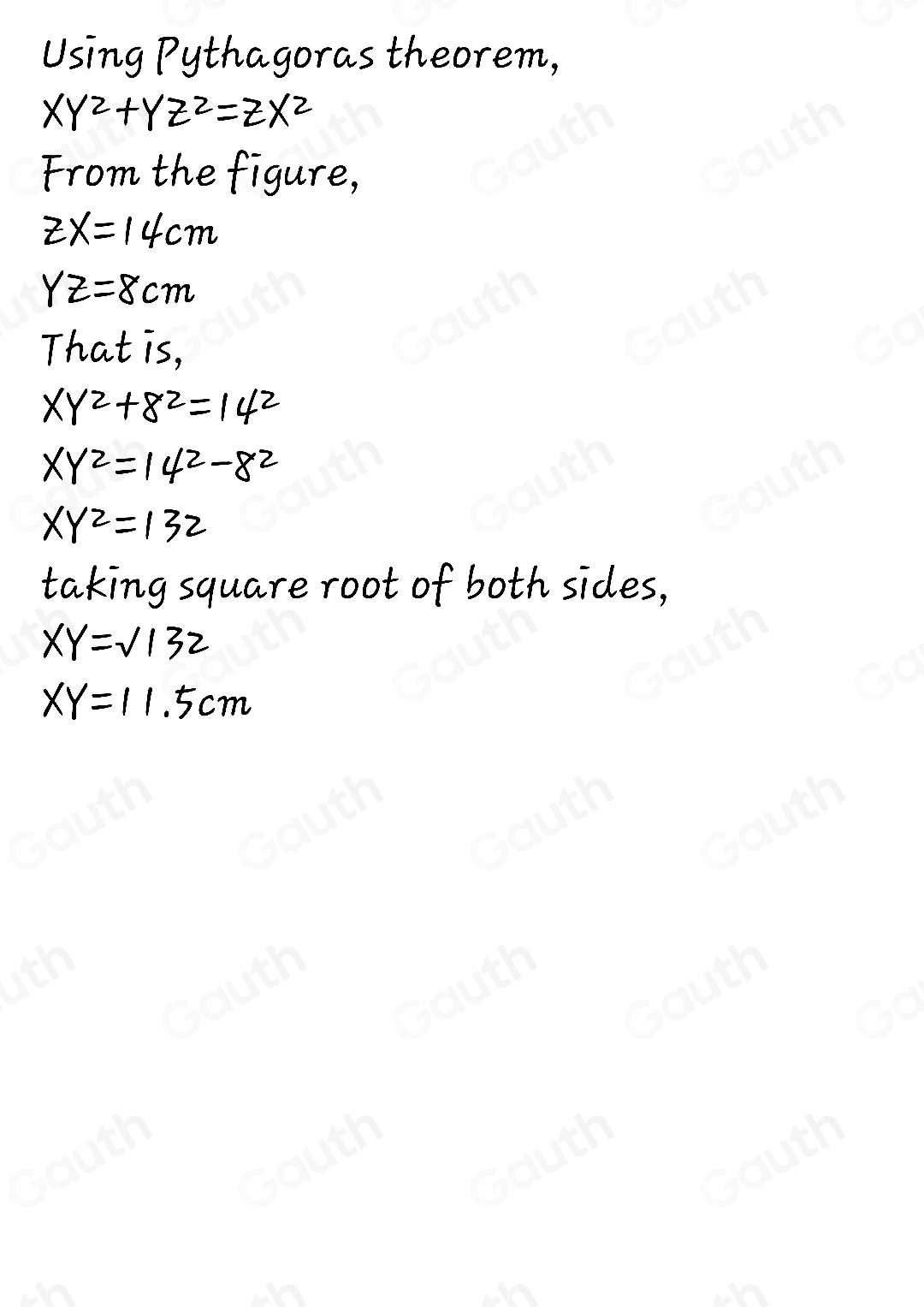Solved: Bookwork code: L73 allowed Using Pythagoras' theorem, calculate ...