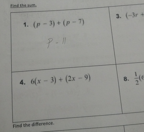 Find the sum.
 1/2 (6
Find