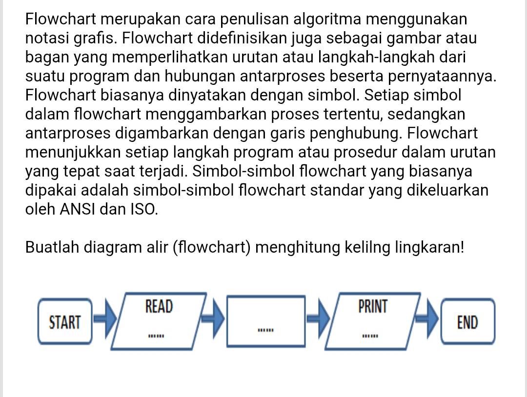 Telah dijawab:Flowchart merupakan cara penulisan algoritma menggunakan ...