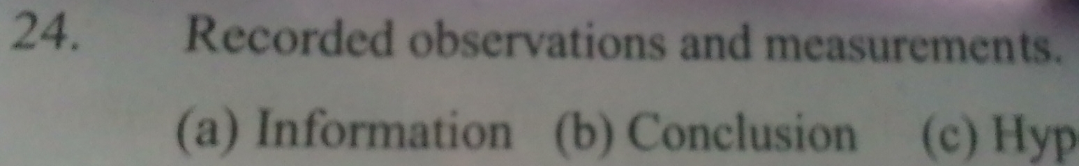 Recorded observations and measurements.
(a) Information (b) Conclusion (c) Hyp