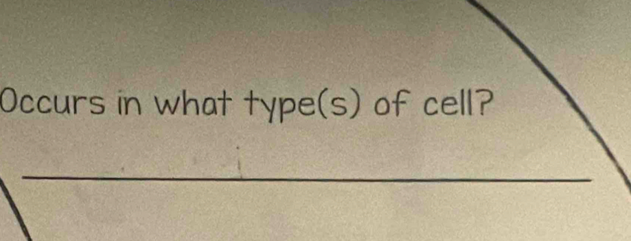 Occurs in what type(s) of cell? 
_