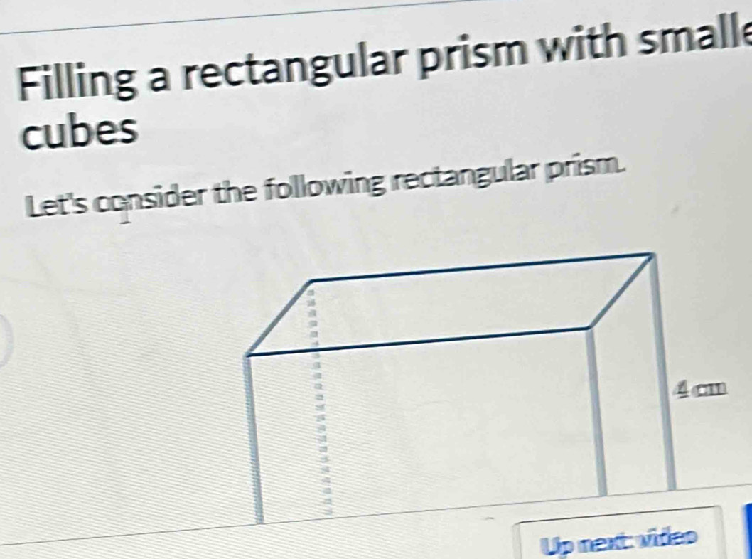 Filling a rectangular prism with smalle 
cubes 
Let's consider the following rectangular prism. 
Up next: video