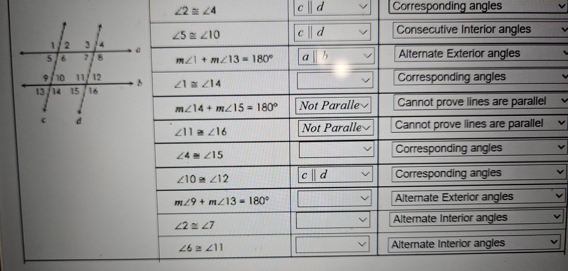 ∠ 2≌ ∠ 4
C ||d Corresponding angles