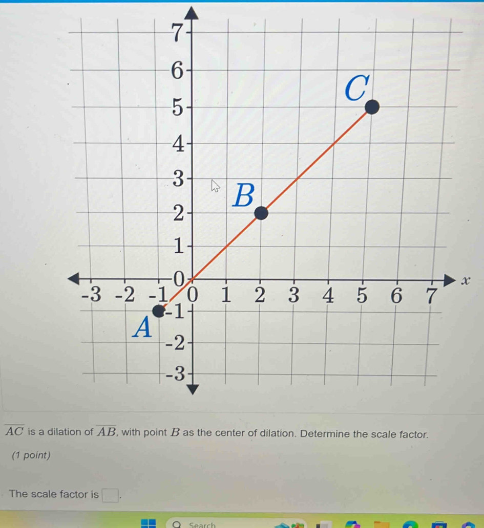 overline AC is a dilation of
(1 point)
The scale factor is □ .