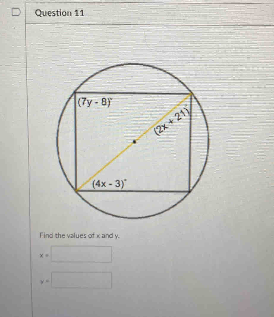 Find the values of x and y.
x=□
y=□