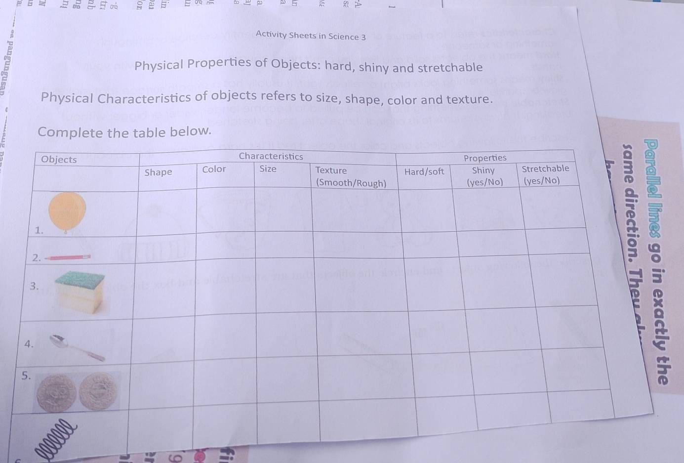 Solved: Activity Sheets in Science 3 E Physical Properties of Objects ...
