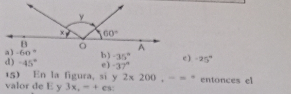 b) -35°
d) -45° c ) -25°
e) -37°
15) En la figura, si y 2* 200,-=^circ  entonces el
valor de E y 3x,=+es