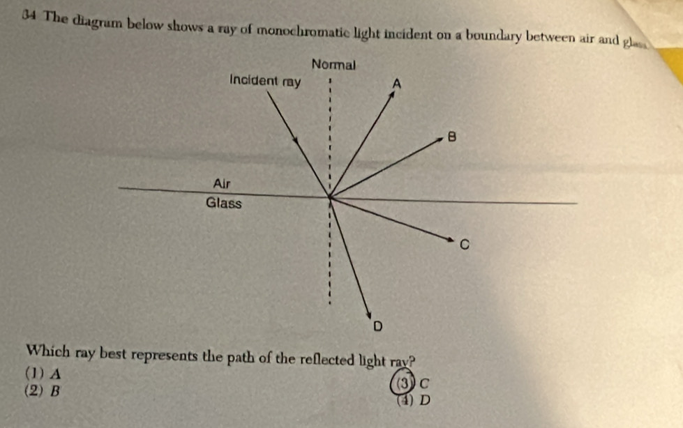 Solved: The diagram below shows a ray of monochromatic light incident ...