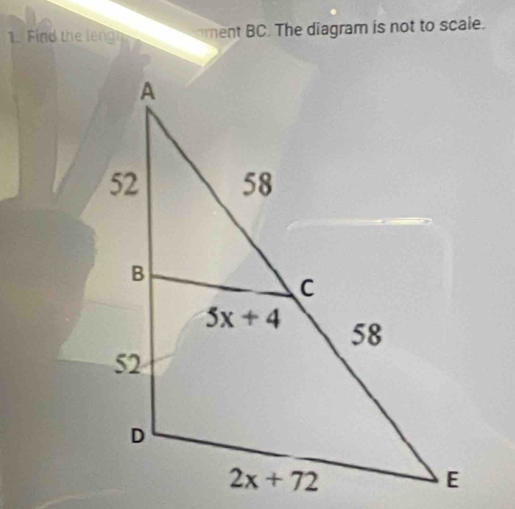 Find the leng ment BC. The diagram is not to scale.