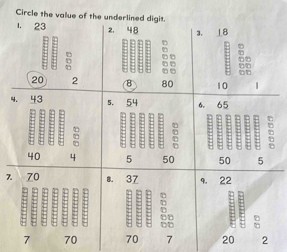 Circle the value of the
4
7.
7 70 2