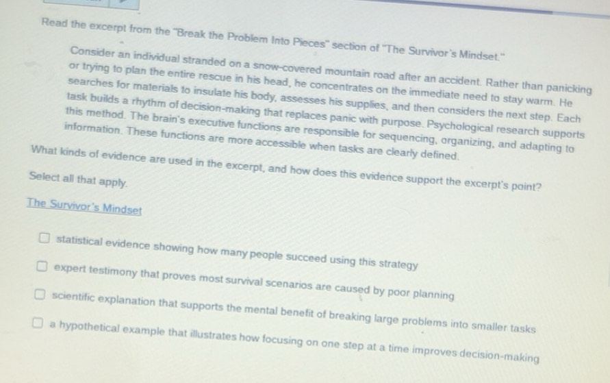 Solved: Read the excerpt from the 'Break the Problem Into Pieces ...