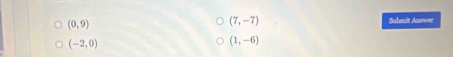 (0,9)
(7,-7) Submit Answer
(-2,0)
(1,-6)