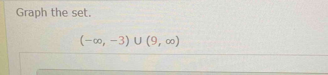 Graph the set.
(-∈fty ,-3)∪ (9,∈fty )