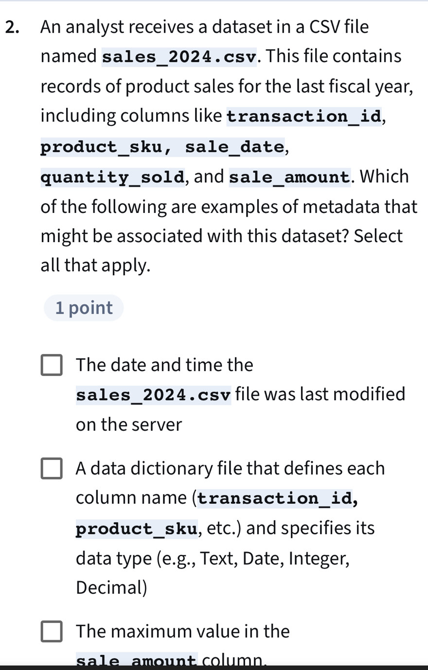 Solved: An analyst receives a dataset in a CSV file named sa1es_2024 ...