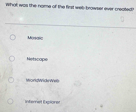 Solved: What was the name of the first web browser ever created? Mosaic ...