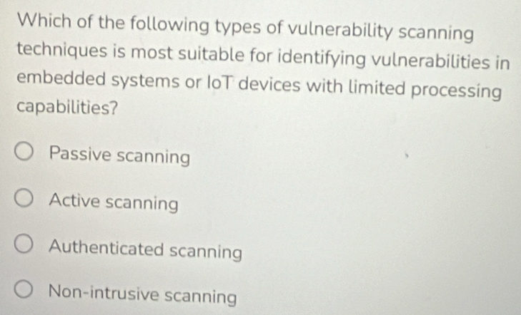 Solved: Which of the following types of vulnerability scanning ...