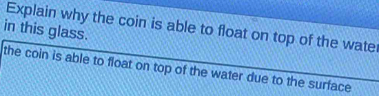 Solved: Explain why the coin is able to float on top of the wate in ...