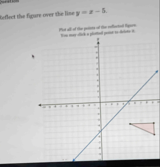 Question 
Reflect the figure over the line y=x-5. 
Plot all of the points of the reflected figure. 
a plotted peint to delete it. 
w